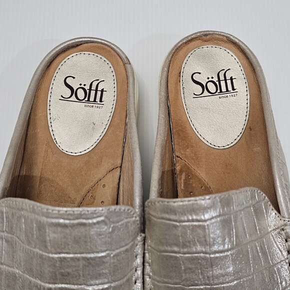 Sofft Somers Moc Mule Sneaker Womens 11 Metallic Taupe Leather Slip On Croc - Picture 8 of 15